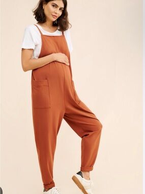Rust Maternity Jumpsuit with Pockets